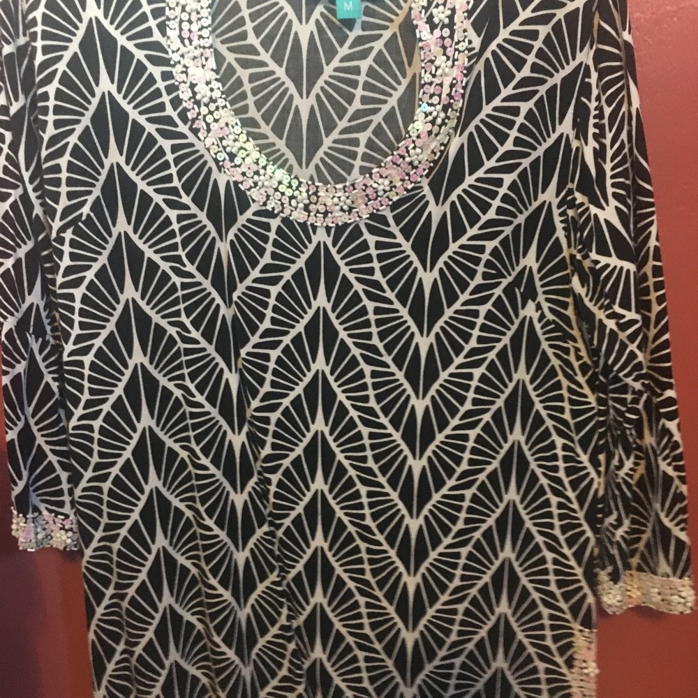 Black and white beaded top